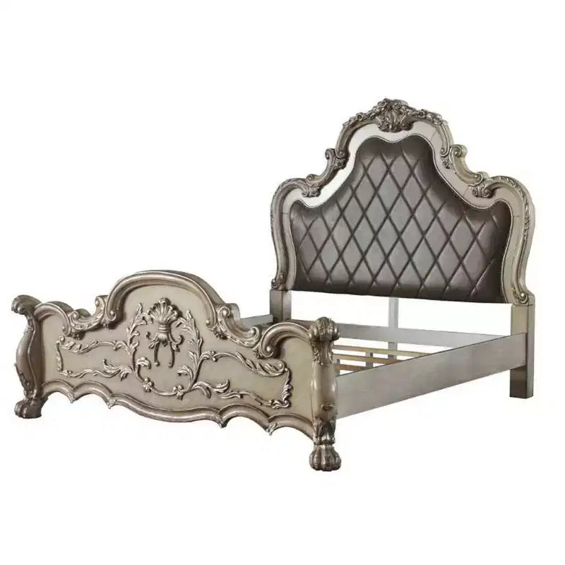 Letto Matrimoniale Acme Furniture 92" Dresden in Pelle Sintetica con Finitura Bianco Osso Vintage