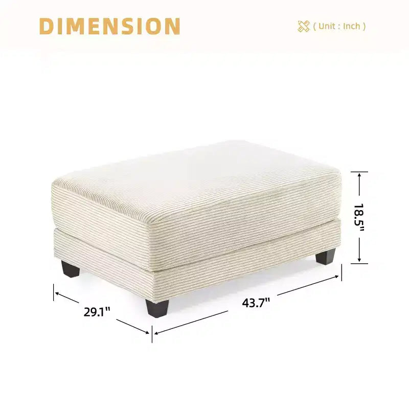 Divano sezionale a 112'' in velluto a coste con due pouf e tavolino portaoggetti da soggiorno