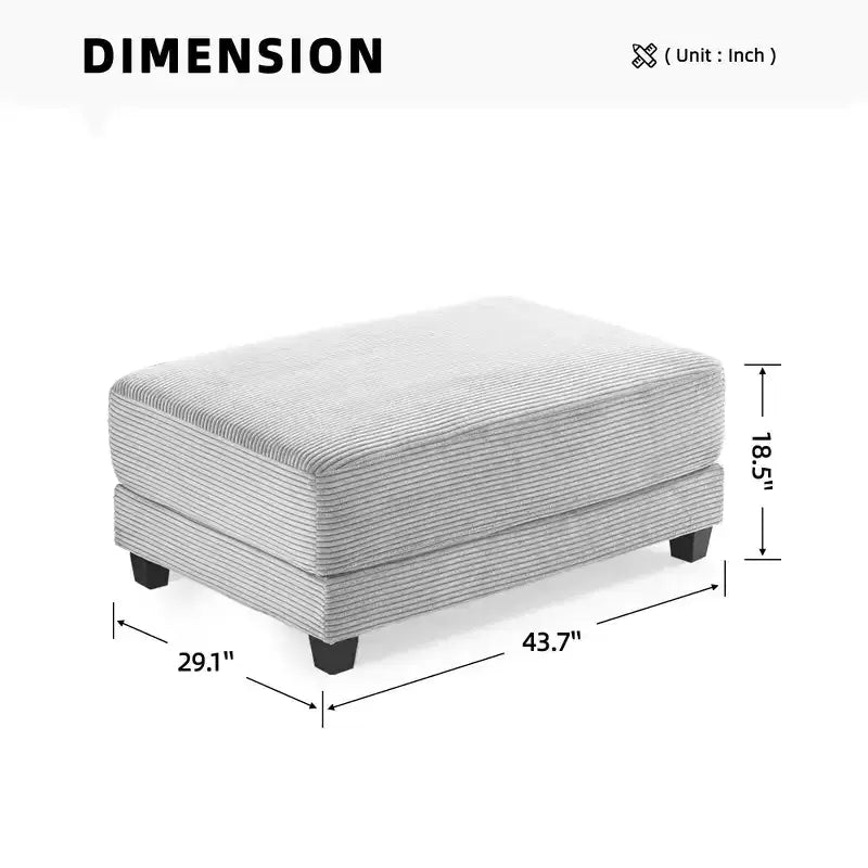 Divano sezionale a 112'' in velluto a coste con due pouf e tavolino portaoggetti da soggiorno