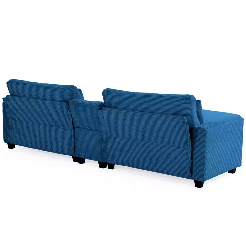 Divano sezionale a 112'' in velluto a coste con due pouf e tavolino portaoggetti da soggiorno
