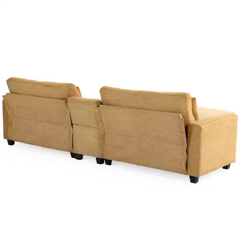 Divano sezionale a 112'' in velluto a coste con due pouf e tavolino portaoggetti da soggiorno