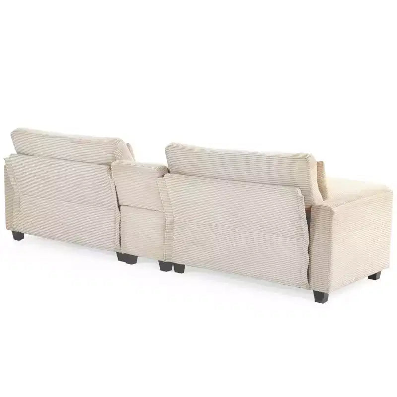 Divano sezionale a 112'' in velluto a coste con due pouf e tavolino portaoggetti da soggiorno