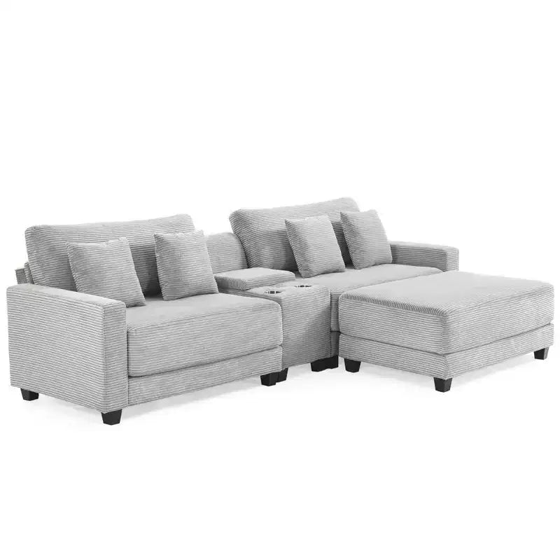 Divano componibile a 3 pezzi in velluto a coste da 112'' con pouf per soggiorno