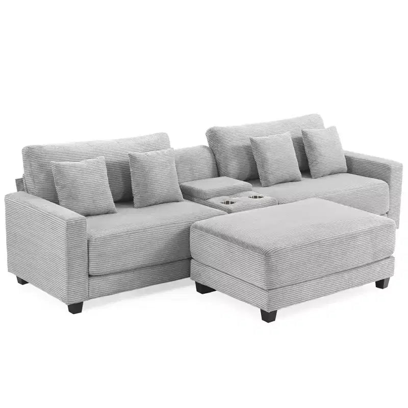 Divano componibile a 3 pezzi in velluto a coste da 112'' con pouf per soggiorno