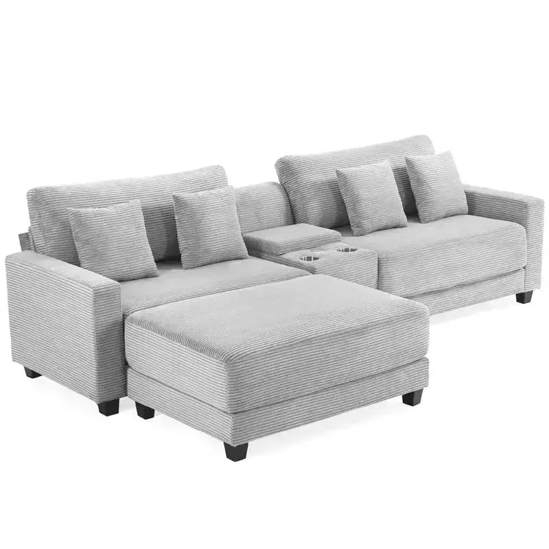 Divano componibile a 3 pezzi in velluto a coste da 112'' con pouf per soggiorno