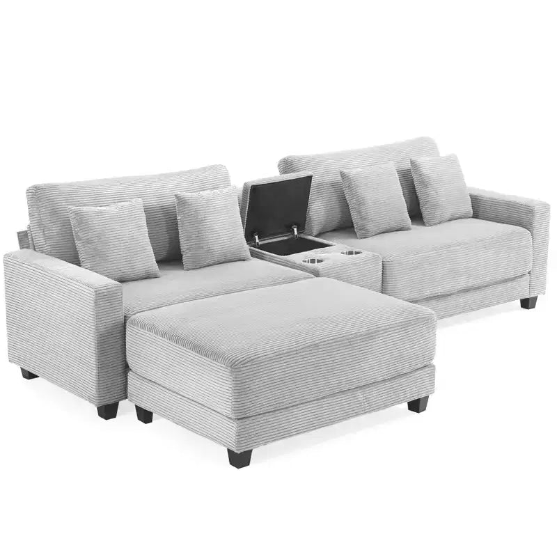 Divano componibile a 3 pezzi in velluto a coste da 112'' con pouf per soggiorno