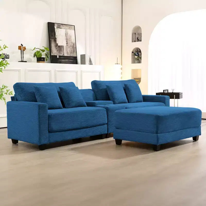 Divano componibile a 3 pezzi in velluto a coste da 112'' con pouf per soggiorno