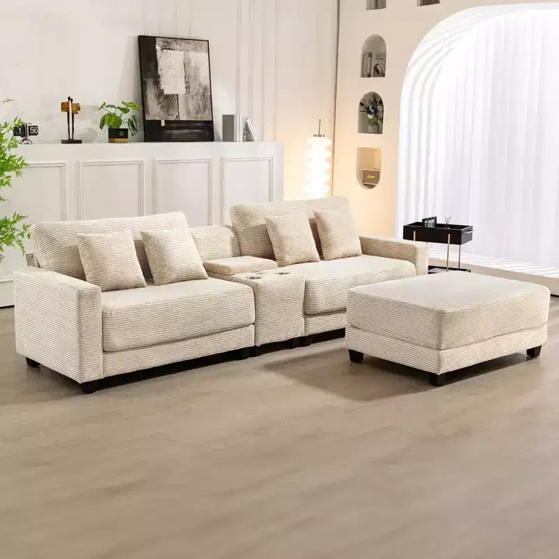 Divano componibile a 3 pezzi in velluto a coste da 112'' con pouf per soggiorno