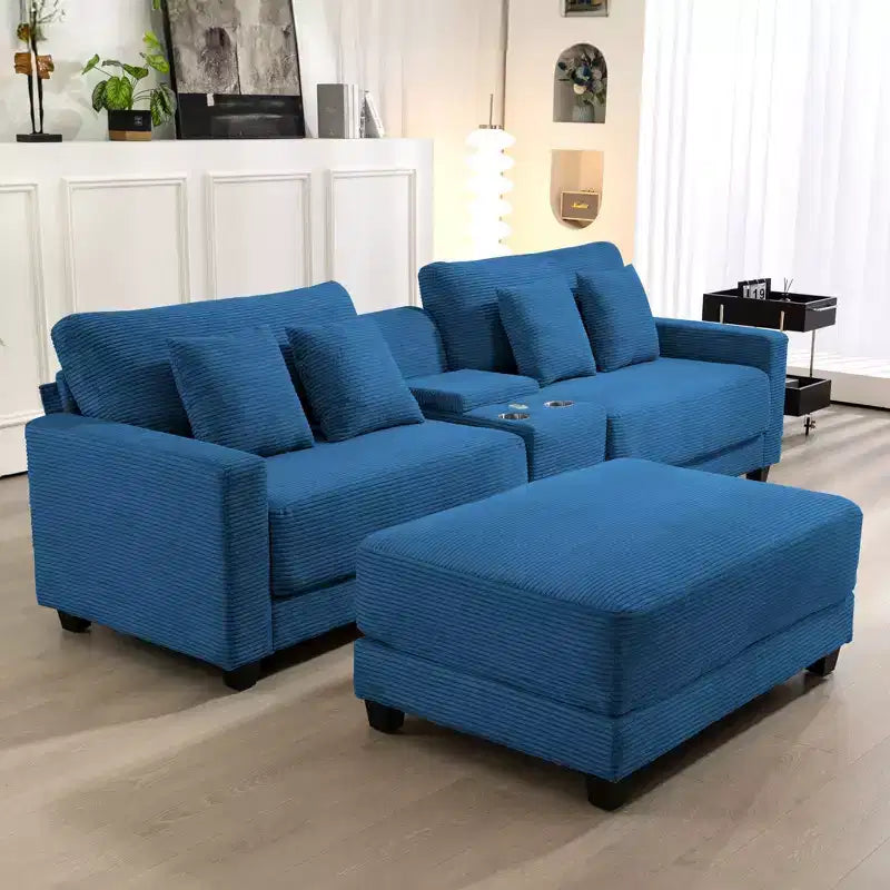 Divano componibile a 3 pezzi in velluto a coste da 112'' con pouf per soggiorno
