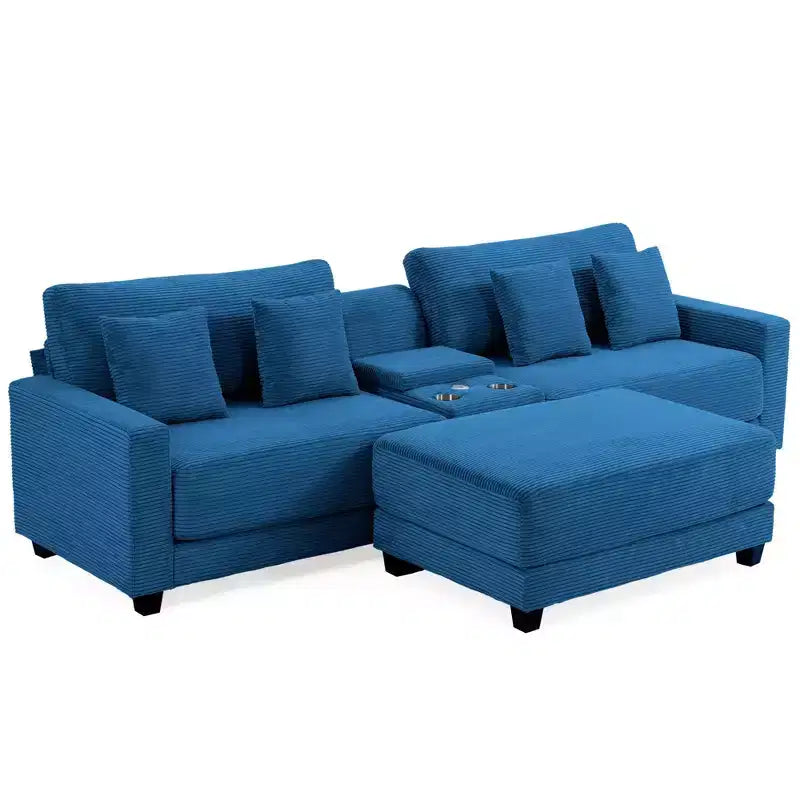 Divano componibile a 3 pezzi in velluto a coste da 112'' con pouf per soggiorno