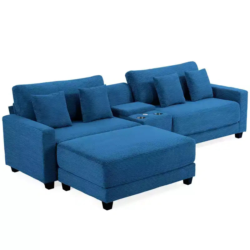 Divano componibile a 3 pezzi in velluto a coste da 112'' con pouf per soggiorno