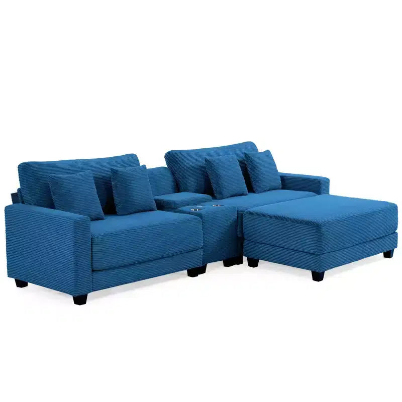 Divano componibile a 3 pezzi in velluto a coste da 112'' con pouf per soggiorno