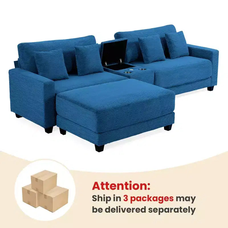 Divano componibile a 3 pezzi in velluto a coste da 112'' con pouf per soggiorno