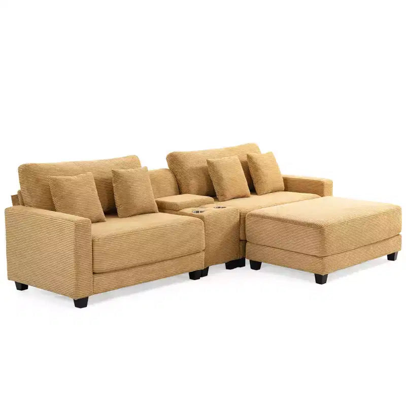 Divano componibile a 3 pezzi in velluto a coste da 112'' con pouf per soggiorno