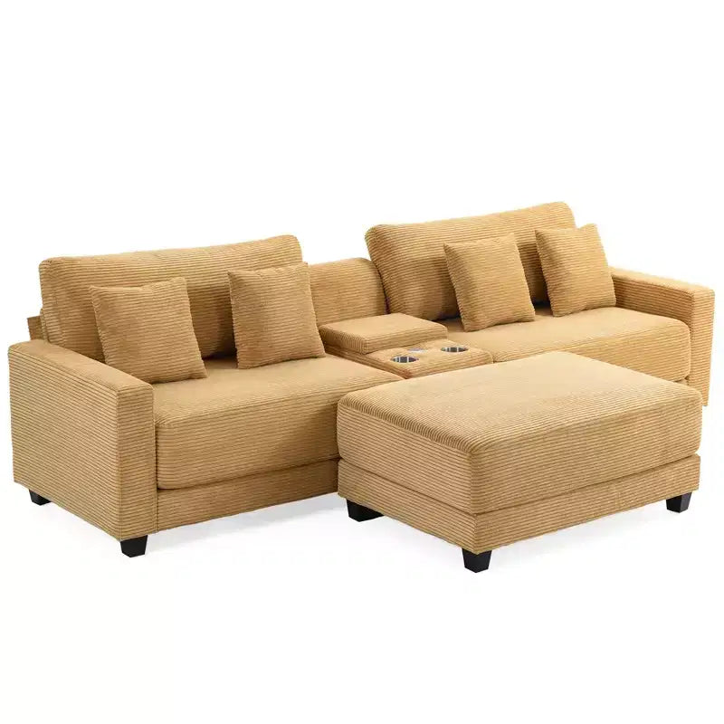 Divano componibile a 3 pezzi in velluto a coste da 112'' con pouf per soggiorno