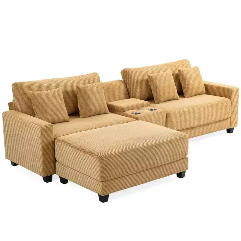 Divano componibile a 3 pezzi in velluto a coste da 112'' con pouf per soggiorno