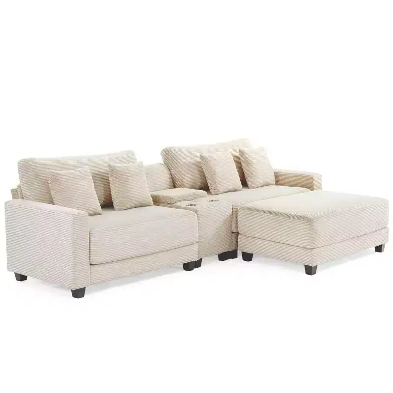 Divano componibile a 3 pezzi in velluto a coste da 112'' con pouf per soggiorno