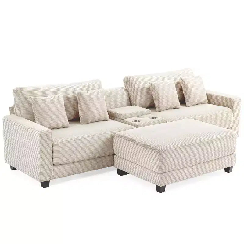 Divano componibile a 3 pezzi in velluto a coste da 112'' con pouf per soggiorno