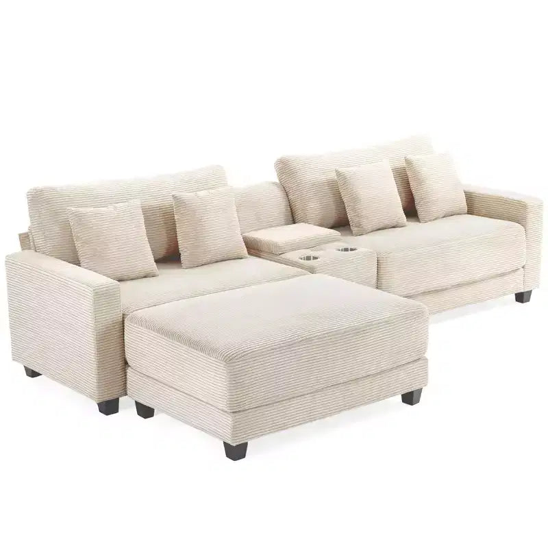 Divano componibile a 3 pezzi in velluto a coste da 112'' con pouf per soggiorno