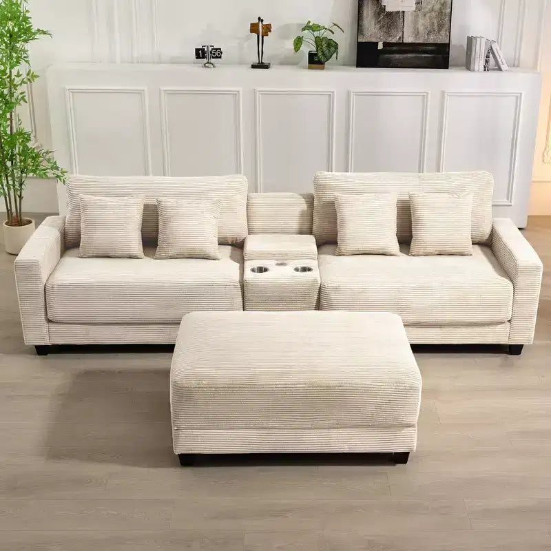 Divano componibile a 3 pezzi in velluto a coste da 112'' con pouf per soggiorno
