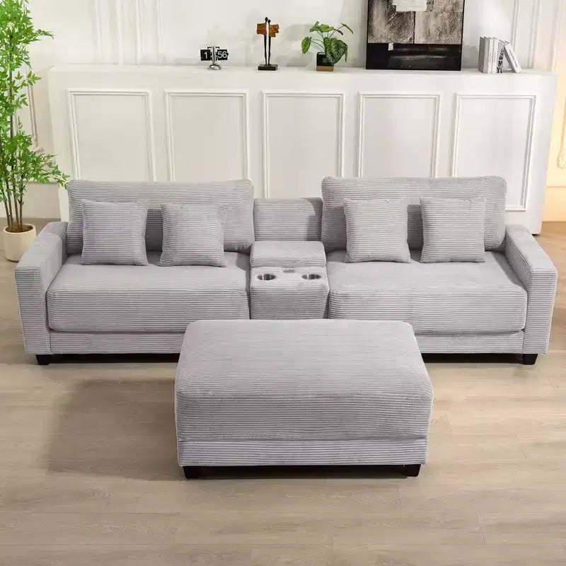 Divano componibile a 3 pezzi in velluto a coste da 112'' con pouf per soggiorno