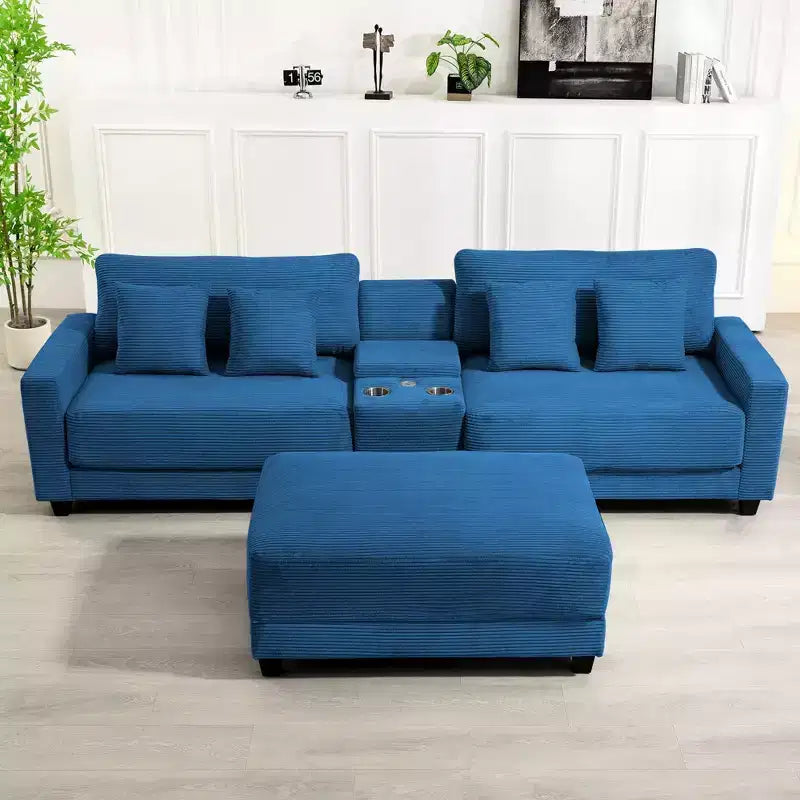 Divano componibile a 3 pezzi in velluto a coste da 112'' con pouf per soggiorno
