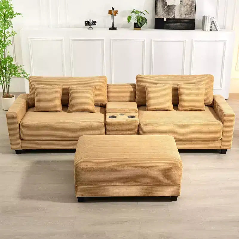 Divano componibile a 3 pezzi in velluto a coste da 112'' con pouf per soggiorno
