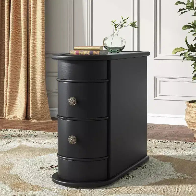 2-drawer Side Table, Slim Chairside Table, Narrow Nightstand, No Assembly Required