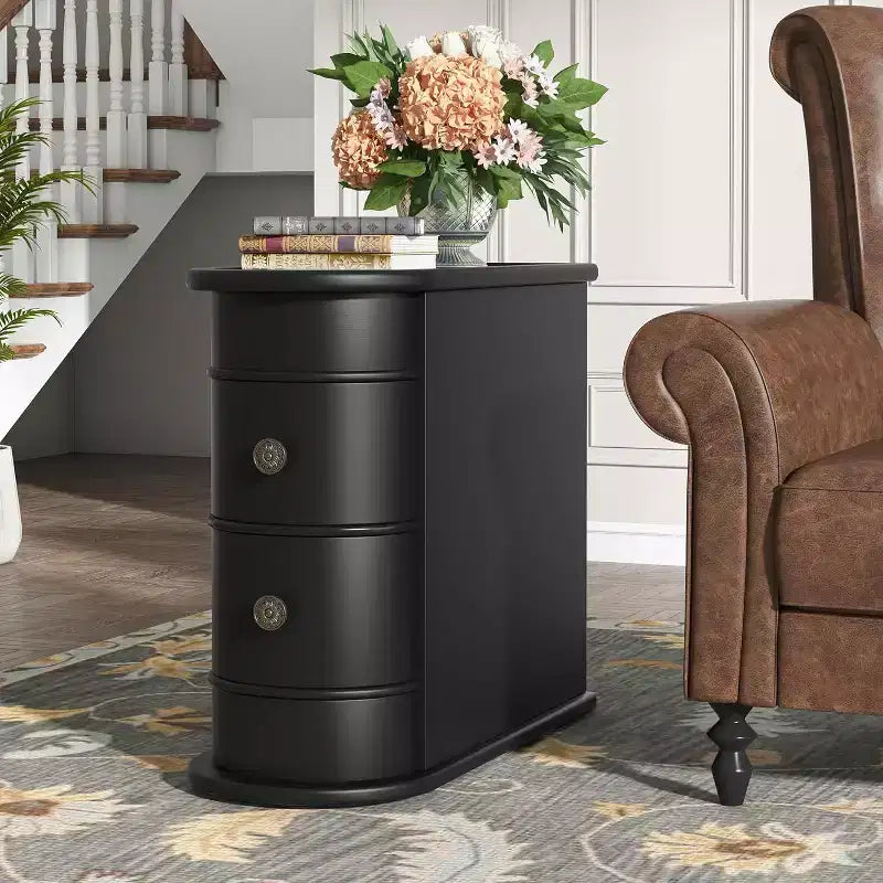 2-drawer Side Table, Slim Chairside Table, Narrow Nightstand, No Assembly Required