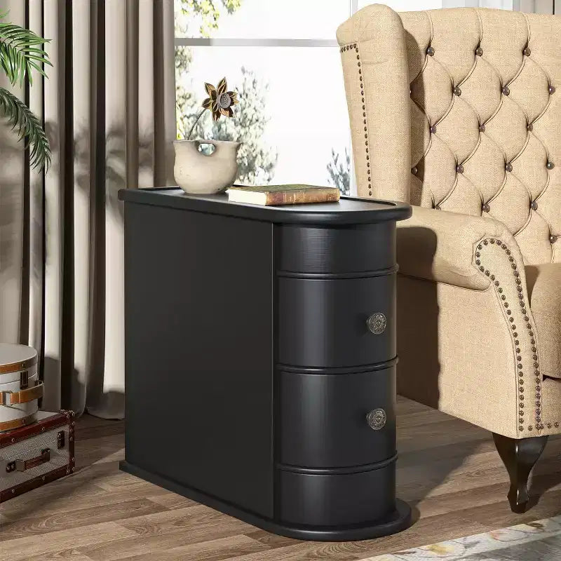2-drawer Side Table, Slim Chairside Table, Narrow Nightstand, No Assembly Required