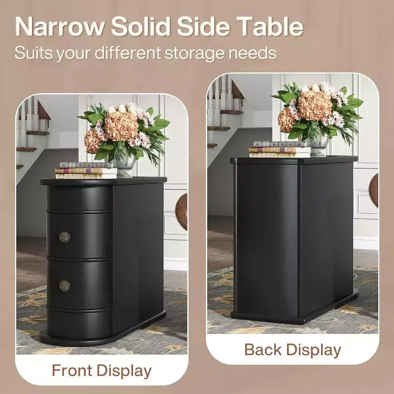 2-drawer Side Table, Slim Chairside Table, Narrow Nightstand, No Assembly Required