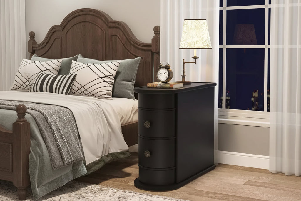 2-drawer Side Table, Slim Chairside Table, Narrow Nightstand, No Assembly Required