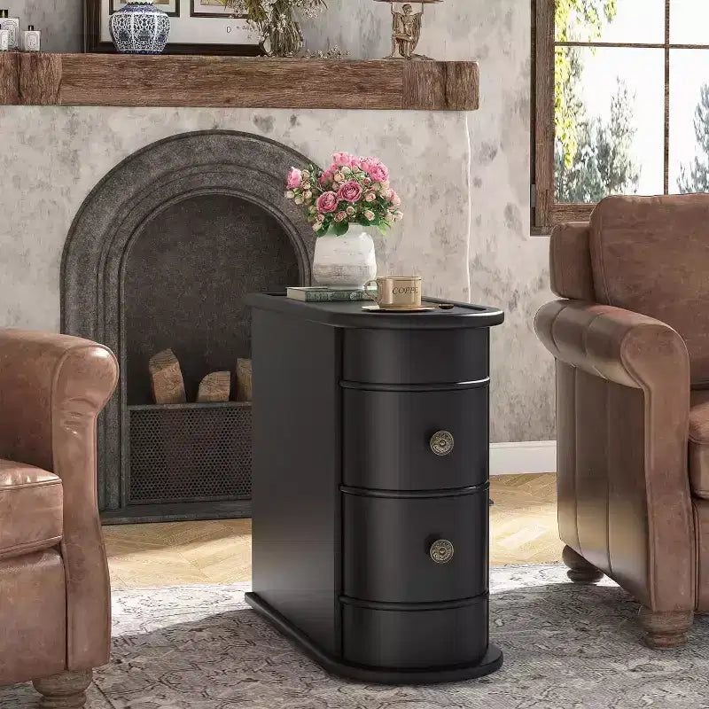 2-drawer Side Table, Slim Chairside Table, Narrow Nightstand, No Assembly Required