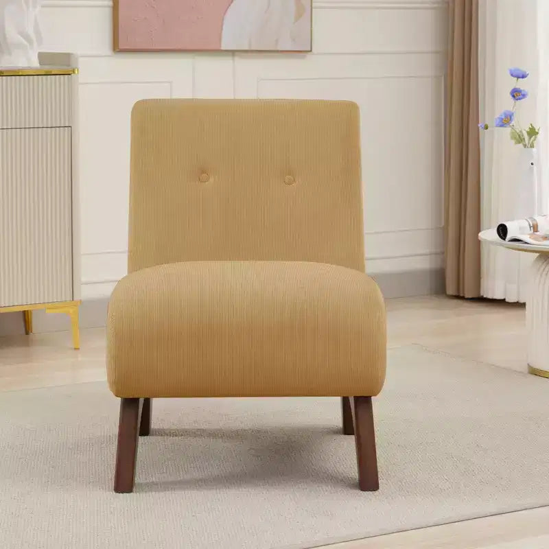 Hyleory Poltrona da soggiorno rivestita in velluto a coste con gambe in legno, sedia laterale moderna, sedia da lettura per soggiorno, camera da letto, ufficio, piccoli spazi