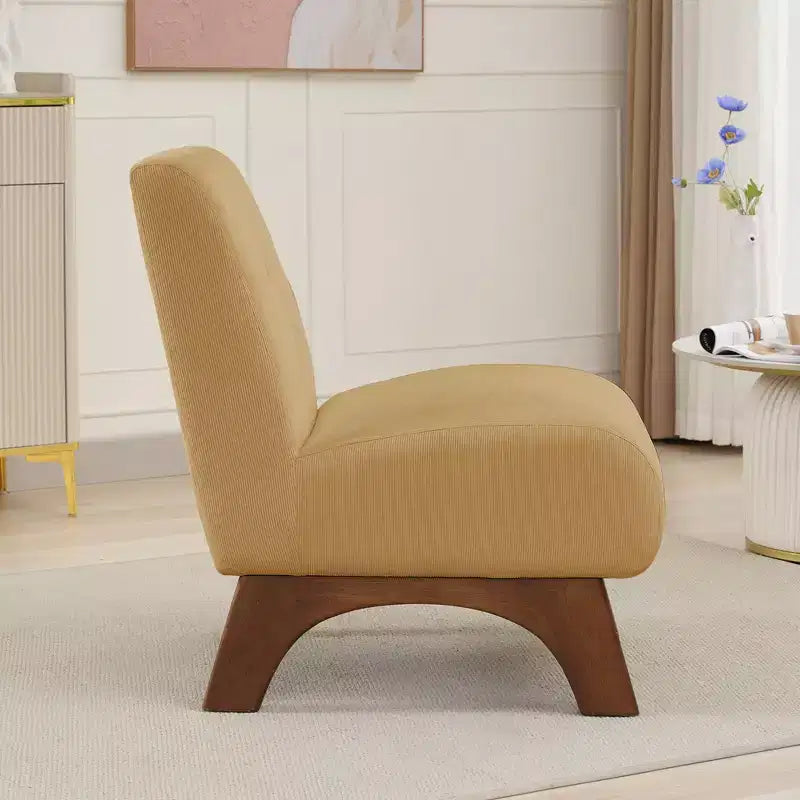 Hyleory Poltrona da soggiorno rivestita in velluto a coste con gambe in legno, sedia laterale moderna, sedia da lettura per soggiorno, camera da letto, ufficio, piccoli spazi