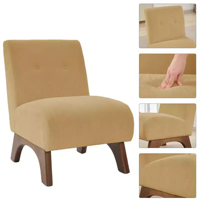Hyleory Poltrona da soggiorno rivestita in velluto a coste con gambe in legno, sedia laterale moderna, sedia da lettura per soggiorno, camera da letto, ufficio, piccoli spazi