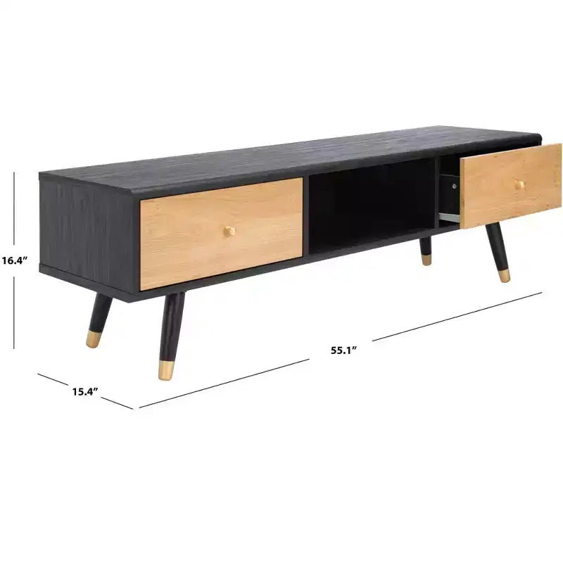 1-Drawer Media Stand in Black & Oak with Cable Management, Fits TVs up to 60"