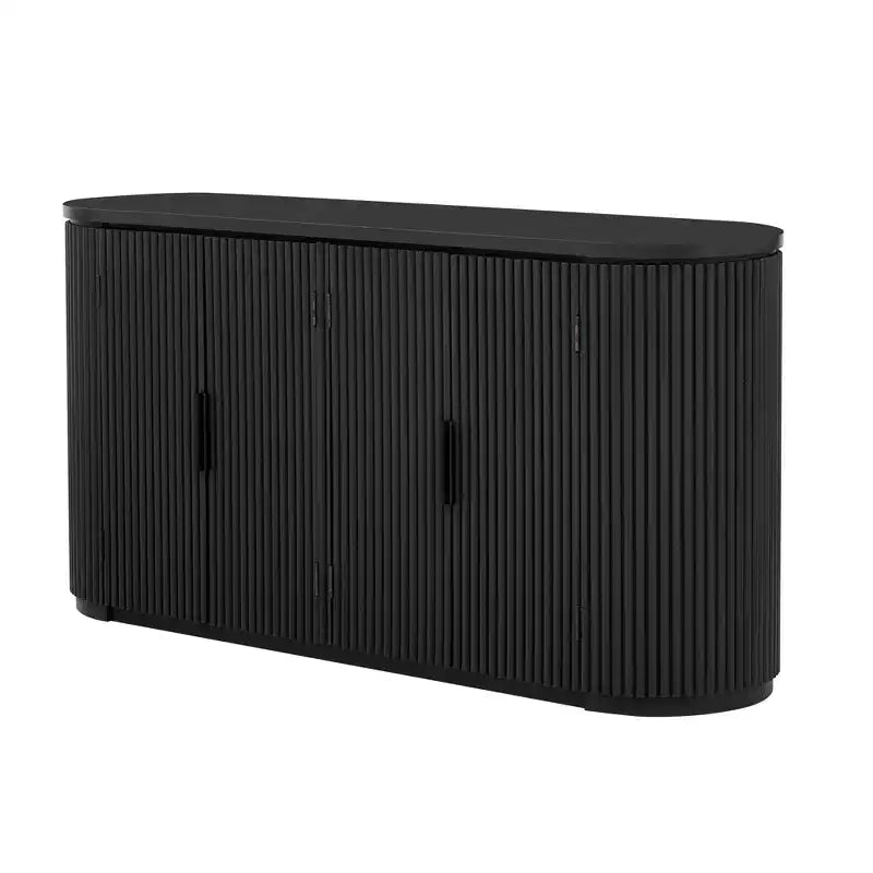 63" Vertical Striped 4-Door Sideboard with Adjustable Shelves & Metal Handles