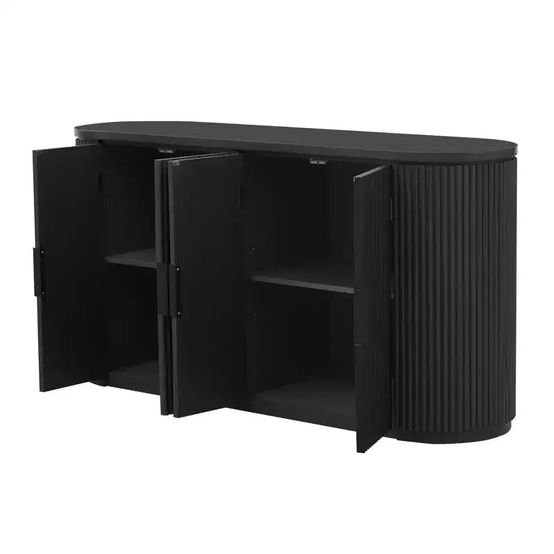 63" Vertical Striped 4-Door Sideboard with Adjustable Shelves & Metal Handles