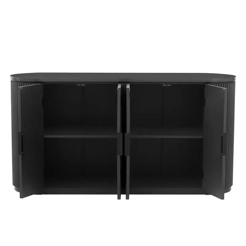 63" Vertical Striped 4-Door Sideboard with Adjustable Shelves & Metal Handles