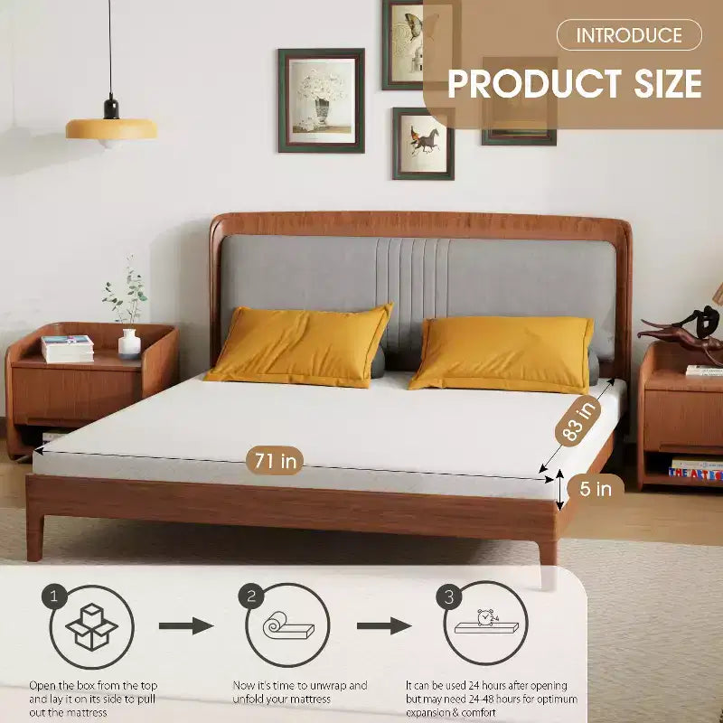 5 Inch Gel Memory Foam Mattress, CertiPUR-US Certified, Fiberglass Free, Bed-in-a-Box with Non-Slip Bottom